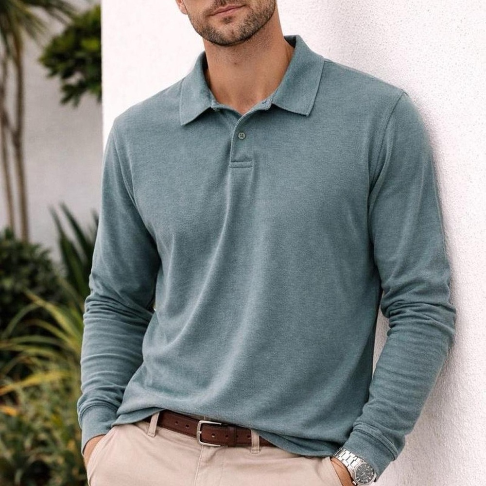 Saks Fifth Avenue Teal Long Sleeve Polo